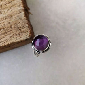 Bague améthyste naturelle de dernière conception en argent sterling 925 de 10mm de forme ronde faite à la main de style bohème déclaration bijoux fins pour femmes - Product Image 2