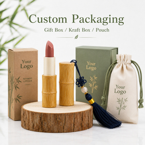 Lápiz Labial de Bambú <span class=keywords><strong>Natural</strong></span> de Marca Privada, Logotipo Personalizado, Empaque Ecológico, Lápiz Labial Mate Vegano Orgánico con Borla, OEM - Product Image 2