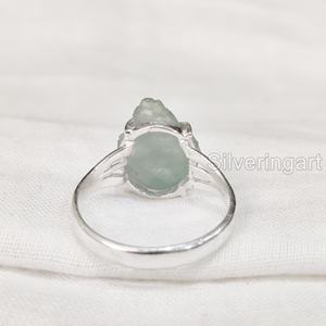 Bague pour femme en argent sterling 925 avec pierre brute naturelle d'aigue-marine, pierre de naissance de mars, style bohème - Product Image 5