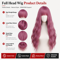 Perruque synthétique longue ondulée rose poudré de 26 pouces avec frange droite, résistante à la chaleur, pour femmes, usage quotidien, cosplay, perruque complète, vente en gros
