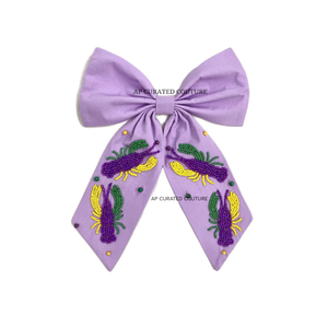 Mardi Gras Best Quality Handmade Cotton Beaded Alligator Hair <b>Bows</b> for Girls and Women Hairbands TRENDY CARNIVAL FESTIVAL - Product Image 3