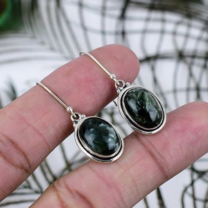 Pendientes Colgantes de Plata de Ley 925 con Diseño Moderno, Corte Ovalado de Serphenita y Engaste en Bisel, Elegantes para Regalo de Boda - Product Image 2