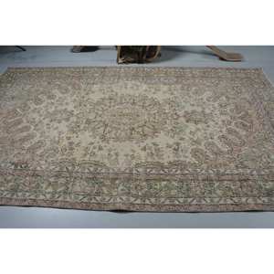 พรมขนแกะสไตล์ตุรกีโบราณคลาสสิกสีเบจสีเขียวขนาด5.7x9.9ฟุตถักทอแบบแบนมีลวดลายเย็บปะติดปะต่อกันสำหรับตกแต่งห้องนั่งเล่นทางเดิน - Product Image 3