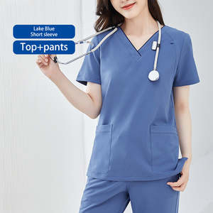 Short Sleeve Nurse <b>Scrub</b> Uniforms Hospital Medical <b>Scrubs</b> <b>Sets</b> with Stand Collar Made of Spandex - Product Image 3