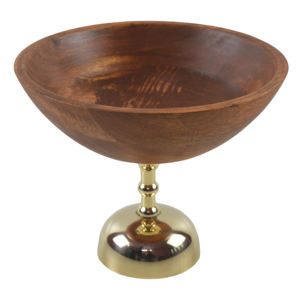 Bol de service en bois de style classique de luxe avec base en métal et en bois, design moderne, bol à salade et à fruits pour les mariages et les événements - Product Image 1