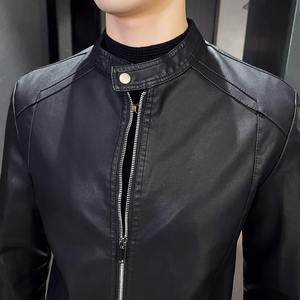 Veste en cuir décontractée pour homme d'automne, vêtement de motard tendance, coupe ample, veste en simili cuir, vêtements de moto pour homme, veste pour homme - Product Image 3
