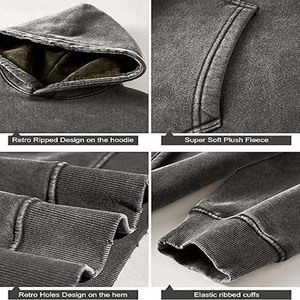 Heavyweight Fleece Men's Hoodies Acid Wash Oversize <b>Grey</b> Cotton Winter Customizable Zipper-Up Breathable <b>Sweatshirt</b> - Product Image 6