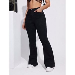Vaqueros de mezclilla negros de corte holgado acampanados para mujer, de tiro alto, estilo callejero, elásticos, a la moda, tallas 26-40 - Product Image 2