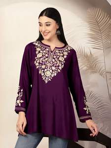 Wholesale Rayon <b>Top</b> with Design Plated and Print Work Short Kurti - Product Image 4