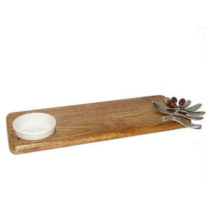 Plateau en bois d'acacia Plateau en bois décoratif fait à la main personnalisé pour les fruits et collations Plateau de serveur Dîner Traiteur Utilisé - Product Image 2