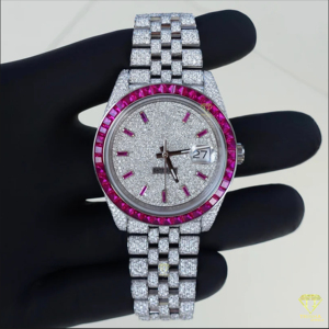 Cao Cấp Bezel Đá Bạc Màu Hồng Quay Số Moissanite Kim Cương Cổ Tay Xem Ngày Tính Năng Sang Trọng Cơ Khí Phong Trào Glass Ấn Độ Nhà Cung Cấp - Product Image 4