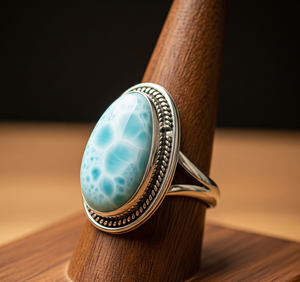 Bague de mode en argent 925 avec larimar, plaquée or rose rhodié, sertie clos, pour femme, idéale pour mariage ou soirée - Product Image 1