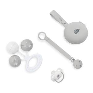 Lot de 4 pièces en silicone gris – Style mignon : sucette, porte-bavoir, hochet - Product Image 1