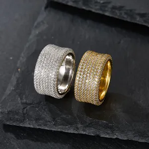 Anillo de Lujo Estilo Hip Hop con Incrustaciones de Moissanita, Chapado en Oro de 18k, 8 Filas de Diamantes Completamente Incrustados, Joyería de Moda para Hombres Raperos - Product Image 2