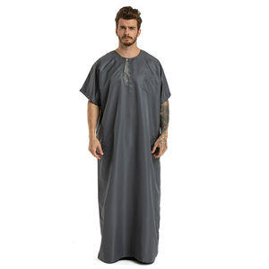 Custom Made Casual Muslim Arabian O Neck <b>Kaftan</b> Thobe New Design Short Sleeve Embroidered Robe Solid Color Tussle Traditional - Product Image 3