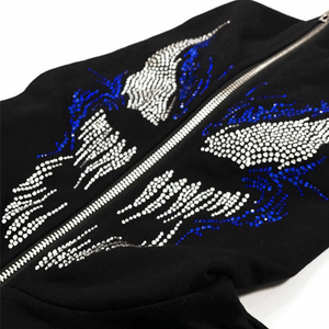 Custom Crystal Rhinestones Diseños Zip Up Hoodies Negro 100% Algodón Mezclado Sudaderas con capucha Tops Básicos Cremallera Sudadera con capucha para los hombres - Product Image 5