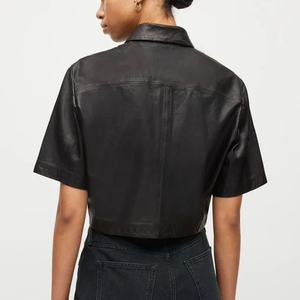 Top Selling Women <b>Leather</b> <b>Shirts</b> Newest Design Wholesale Street Wear Solid Women Button Down <b>Leather</b> <b>Shirts</b> - Product Image 2