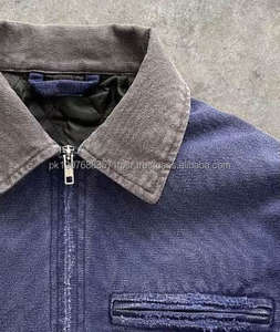 Veste de travail courte unisexe surdimensionnée, style hiver, doublure matelassée, design personnalisé, effet vieilli, en tissu duck, avec fermeture éclair - Product Image 3