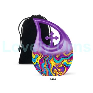 Meilleure urne adulte de crémation de beau motif de larme violette pour les cendres humaines grande urne décorative en croix avec sac en velours gratuit - Product Image 1