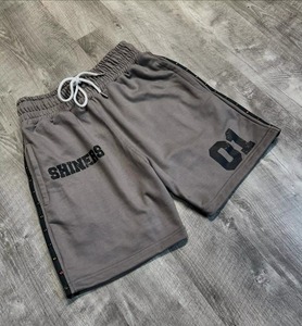 À la mode personnalisé sangle latérale surdimensionné polaire Shorts impression Vintage acide lavage soleil délavé strass sweat Shorts hommes - Product Image 5