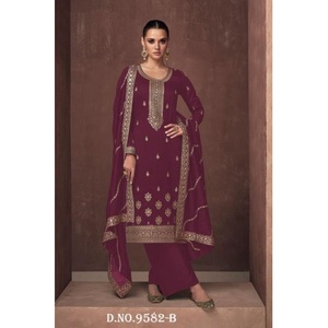 ชุดซอลวาร์ผ้าไหมสำหรับผู้หญิงชุดแต่งกายสำหรับผู้หญิงชุดสไตล์ปากีสถานแบบดั้งเดิมของอินเดีย - Product Image 1