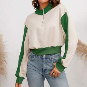 Women's New Fashion Comfortable Half <b>Zipper</b> Hoodie High Quality Knitted Long Sleeved Loose Fit Stand Collar Color Contrast for - Product Image 4