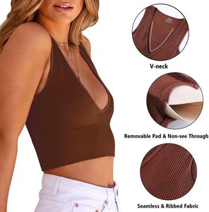 Top corto para adultos para gimnasio y entrenamiento de Yoga, tanque deportivo transpirable con sujetador incorporado, Spandex, logotipo personalizado, estilo Simple, venta al por mayor - Product Image 5