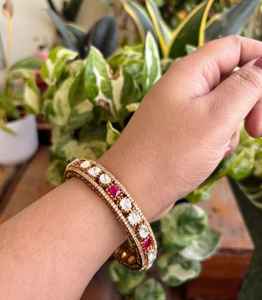 Polki Bracelet <b>Brass</b> <b>Jewellery</b> Set Matt Gold Polish for Weddings Parties Size Options 2.4 2.6 Gold Plated Fashion Engagements - Product Image 1