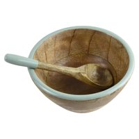 Bol de service en bois à motif floral, fait main, finition naturelle, écologique, pour le camping, la maison et les hôtels, pour les aliments et les collations, avec cuillère