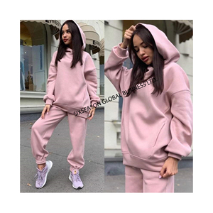 Haute qualité dames sweats à capuche joggers ensemble exportation à la mode grande taille survêtement à manches longues tricoté avant vêtements d'hiver - Product Image 1