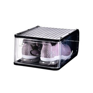 Set di 3 Scatole per Scarpe Trasparenti Impilabili in PP, Organizzatore a Doppio Livello con Design Pieghevole per Armadio - Product Image 1