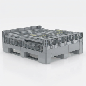 Gray PP Perforated Collapsible Stackable Folding <b>Storage</b> <b>Bin</b> Lockable Industrial Shipping Crate - Product Image 1