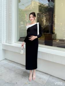 Vestido de Maternidad Largo de Terciopelo V1252, Cómodo, Transpirable y Absorbente de Sudor, Precio al por Mayor - Product Image 6