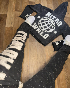 ชุดวอร์มมีฮู้ดแบบสวมหัวมีฮู้ดแบบสวมหัวสีพื้นชุดวอร์มเสื้อฮู้ดประดับพลอยเทียมสีล้วนแนววินเทจ - Product Image 4