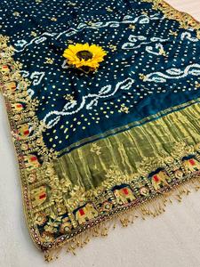 New Soft Gajji Silk Women's Adult Saree with Bandhej <b>Gota</b> Pati Hand Work Fancy Designs From India - Product Image 4