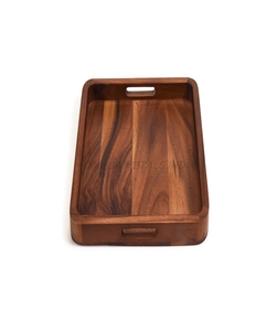 Bandeja de madera de acacia de lujo en color caoba rico con forma ovalada elegante y acabado texturizado Ideal para la decoración del hogar - Product Image 6