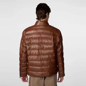 <b>Men</b> <b>Brown</b> Distressed <b>Leather</b> Puffer <b>Jacket</b> - Warm Vintage-Style Winter Coat with Insulated Padding for Outdoor and Casual Wear - Product Image 3