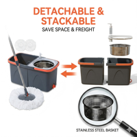HOLAMOPA Serpillère rotative 360° avec seau amovible et panier en acier inoxydable, pour un nettoyage des sols efficace, idéale pour la vente en gros