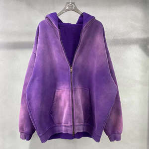 Sweat à capuche coréen en coton lourd avec fermeture éclair, effet délavé à l'acide, personnalisé OEM, style streetwear, fonctionnel, avec strass - Product Image 4