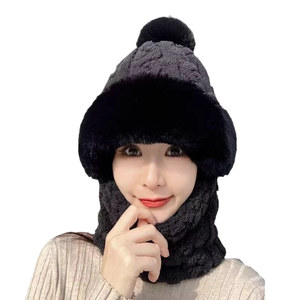 หมวกไหมพรมฤดูหนาวสำหรับผู้หญิงบุขนแกะอุ่นสบายพร้อมปลอกแขนกันลมสำหรับปั่นจักรยานมีโลโก้ - Product Image 1