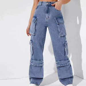 Custom <b>Women's</b> Breathable Relaxed Fit Denim <b>Pants</b> Mid Rise Pockets Vintage <b>Baggy</b> Jeans Design Washable Street Wear Wide Summer - Product Image 2