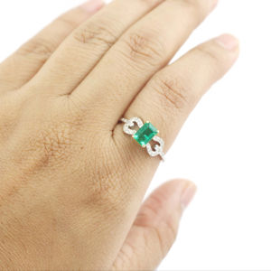 Emerald Octagon with Diamond May Birthstone Engagement Wedding <b>Ring</b> For Women - Product Image 1