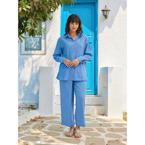 Pantalon palazzo évasé taille haute pour femme - Pantalon décontracté froissé et respirant - Product Image 2