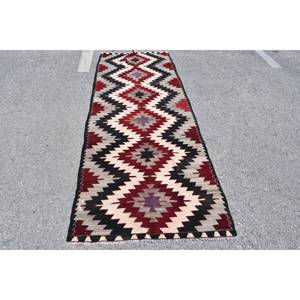 พรมสไตล์ตุรกีโบราณขนาด3.2x8.8ฟุตสีเบจสีแดงเป็นมิตรต่อสิ่งแวดล้อมแบบดั้งเดิมสานเรียบลายเย็บปะติดปะต่อกันขนสัตว์ห้องโถงห้อง - Product Image 1