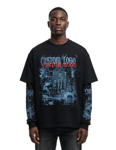 Camiseta de Manga Larga para Hombre, Estilo Urbano Vintage, con Logotipo Personalizado Estampado en la Parte Delantera, Efecto Desgastado por el Sol, Doble Capa de Felpa, 100% Algodón Transpirable - Product Image 2