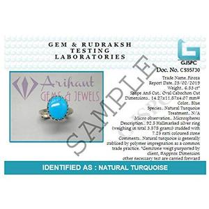 NOVAMART Fine Arihant Gems and Jewels Natural Certified Turquoise (Firoza) <b>Silver</b> <b>Ring</b> 3.25 Ratti to 12.25 Gift for <b>Men</b> & Women - Product Image 4