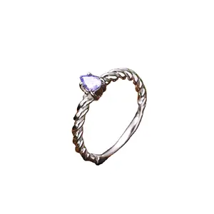 天然蓝色坦桑石宝石刻面梨形Briolette切割石珠92.5纯银2.7克戒指
