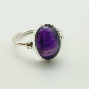 925 Sterling Silver Boho Hippie Ring with Natural Amethyst Big Stone Oval Cut <b>Purple</b> Women's Wedding Ring - Product Image 2