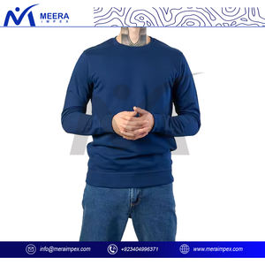 Sudadera Bordada de Forro Polar de Poliéster/Algodón Azul Sólido para Hombre, Transpirable, Cuello Redondo, Manga Larga, para Invierno 2025, Venta al Por Mayor - Product Image 2