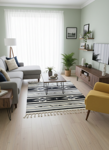 Tapis de prière, de camping, de pique-nique et de voyage en coton tissé à la main, motif floral en peluche, moderne, lavable en machine, réversible, noir - Product Image 4